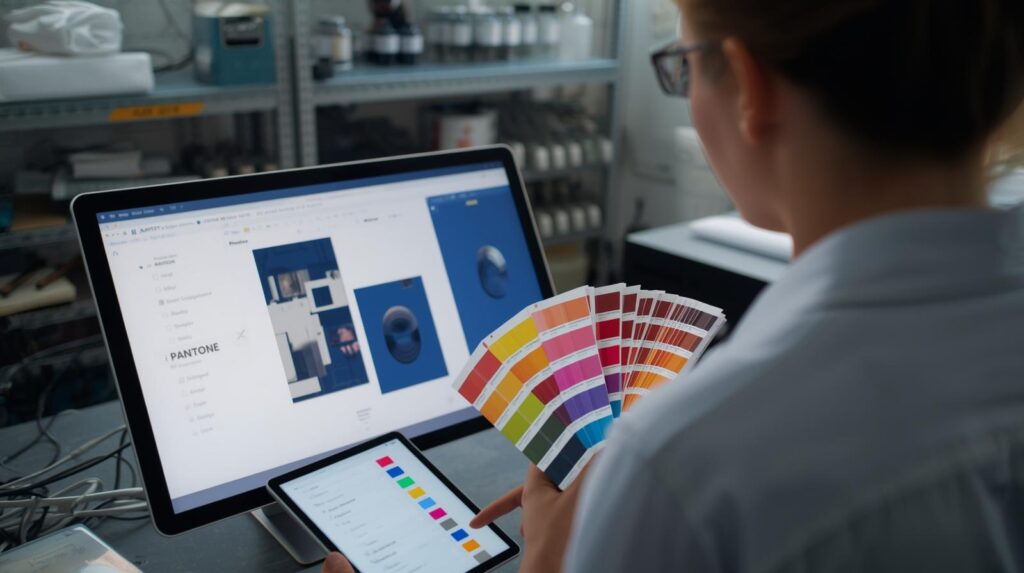 Printer reviewing Pantone colors in printing to save time and reduce costs.