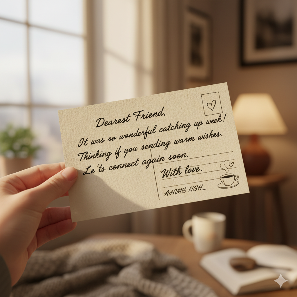 Handwritten postcard showing emotional connection and trust in direct mail marketing 2025.